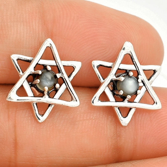 Star of David - Natural Gray Moonstone Stud Earrings E-1024 SDE84445