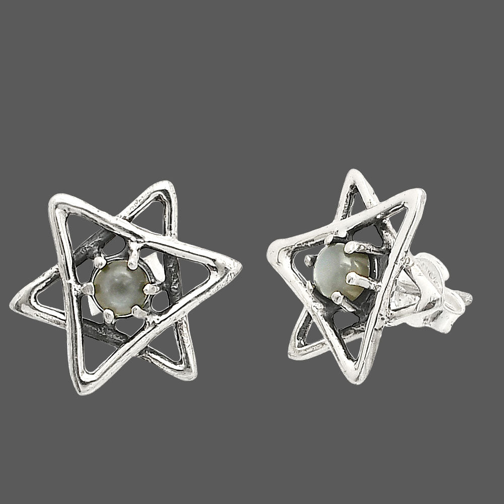 Star of David - Natural Gray Moonstone Stud Earrings E-1024 SDE84445