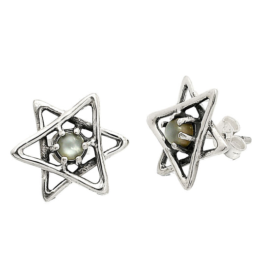 Star of David - Natural Gray Moonstone Stud Earrings E-1024 SDE84449