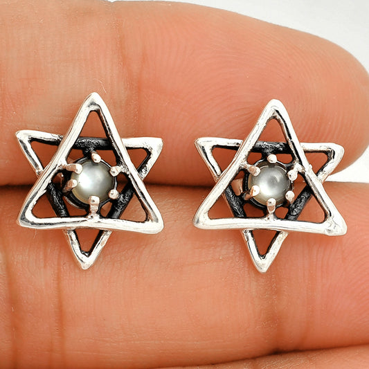 Star of David - Natural Gray Moonstone Stud Earrings E-1024 SDE84450