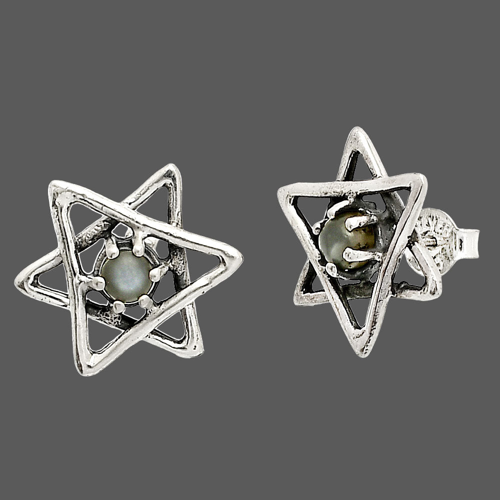 Star of David - Natural Gray Moonstone Stud Earrings E-1024 SDE84451