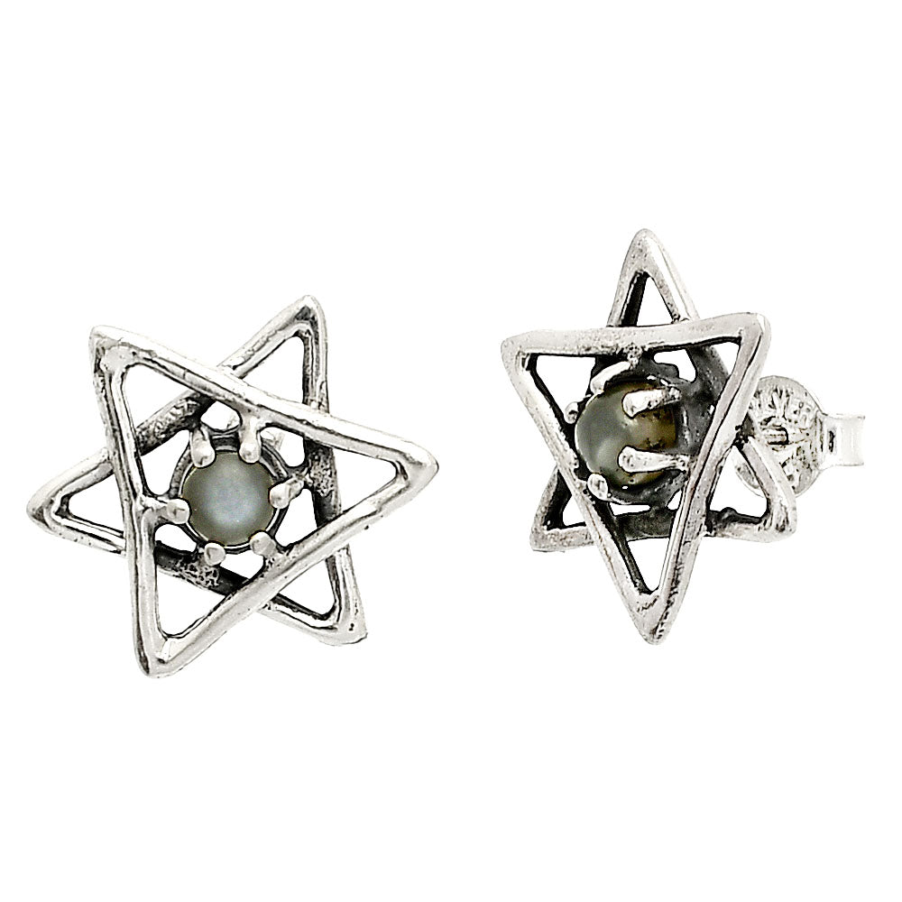 Star of David - Natural Gray Moonstone Stud Earrings E-1024 SDE84451