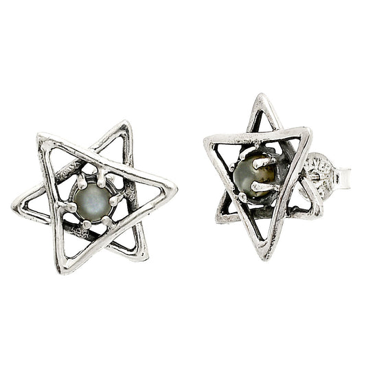 Star of David - Natural Gray Moonstone Stud Earrings E-1024 SDE84451