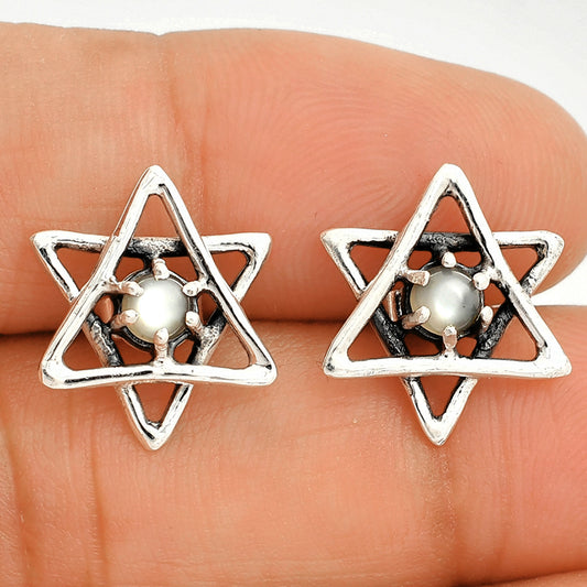 Star of David - Natural Gray Moonstone Stud Earrings E-1024 SDE84453