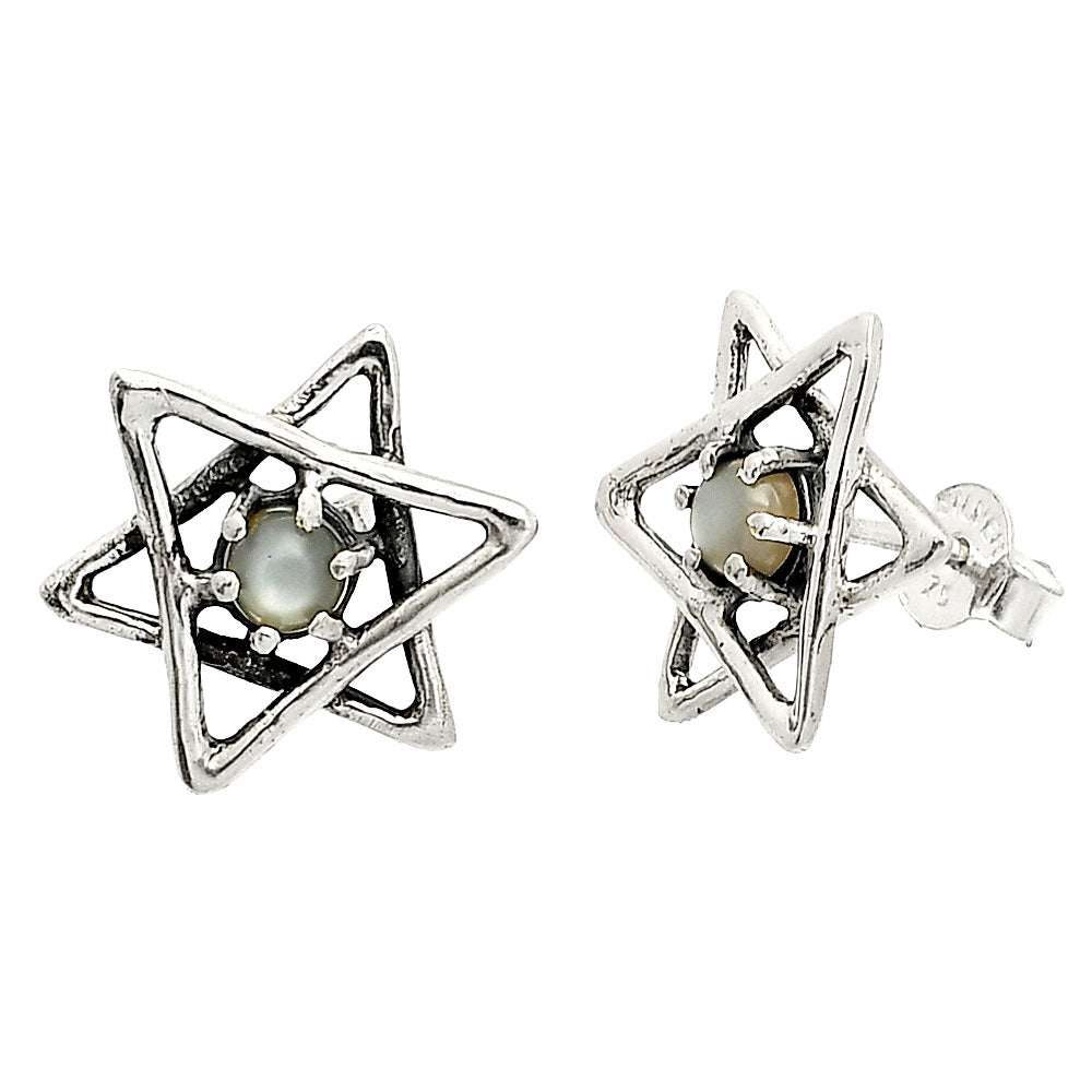 Star of David - Natural Gray Moonstone Stud Earrings E-1024 SDE84453