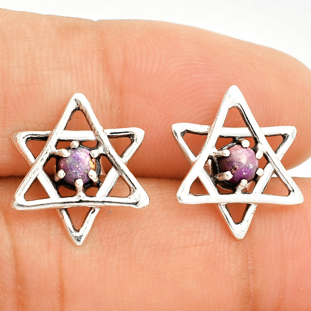 Star of David - Copper Purple Turquoise Stud Earrings E-1024 SDE84468