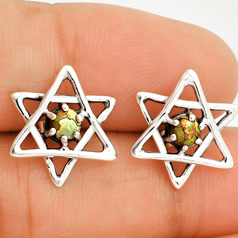 Star of David - Copper Green Turquoise Stud Earrings E-1024 SDE84470