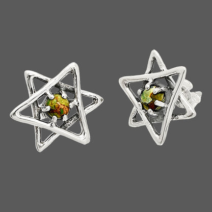 Star of David - Copper Green Turquoise Stud Earrings E-1024 SDE84470