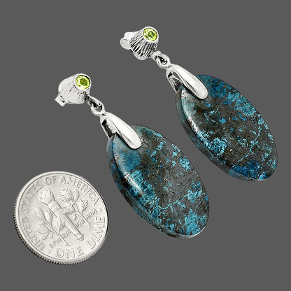 Natural Shattuckite - USA & Peridot Earrings E-1120 SDE84578