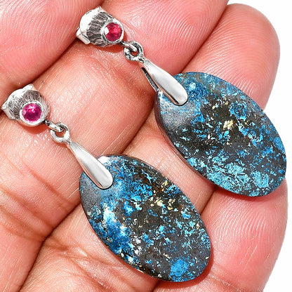 Natural Shattuckite - USA & Ruby Earrings E-1120 SDE84587