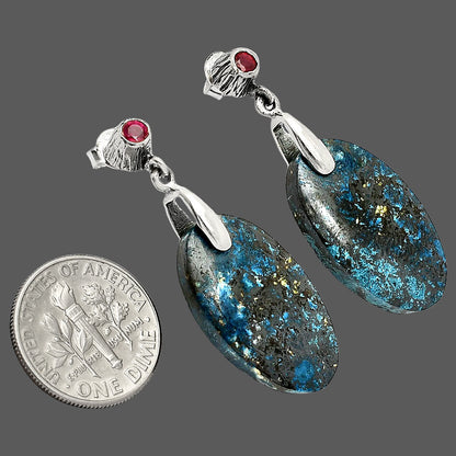 Natural Shattuckite - USA & Ruby Earrings E-1120 SDE84587