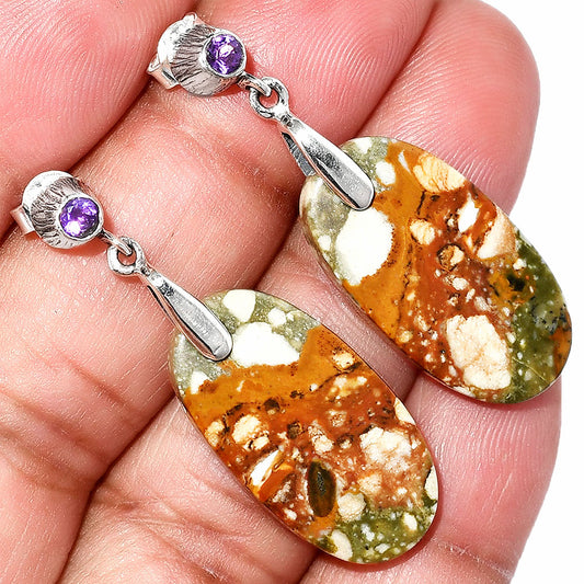 Natural Rocky Butte Picture Jasper & Amethyst Earrings E-1120 SDE84594
