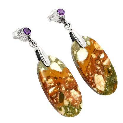 Natural Rocky Butte Picture Jasper & Amethyst Earrings E-1120 SDE84594