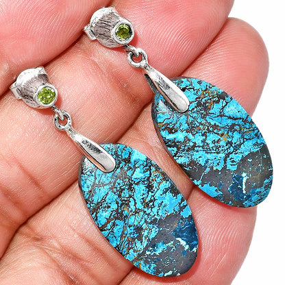 Natural Shattuckite - USA & Peridot Earrings E-1120 SDE84603