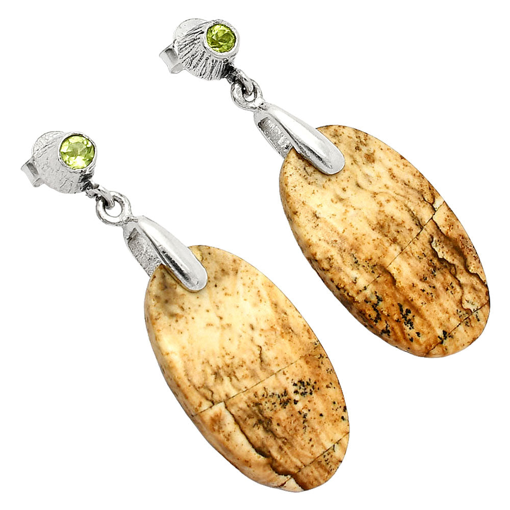 Natural Picture Jasper & Peridot Earrings E-1120 SDE84606