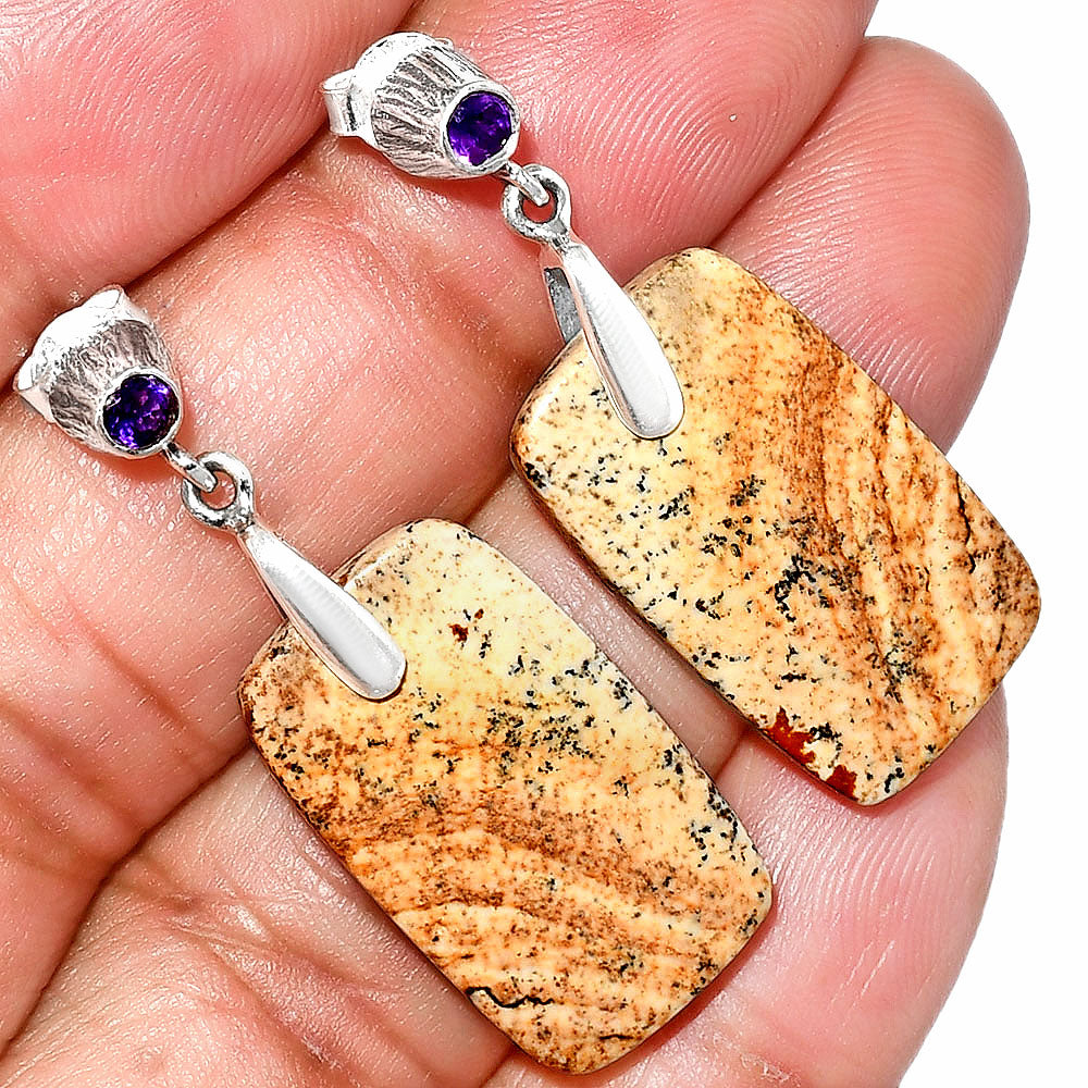 Natural Picture Jasper & Amethyst Earrings E-1120 SDE84622