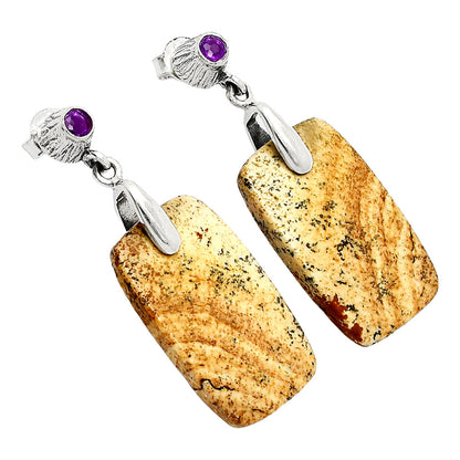 Natural Picture Jasper & Amethyst Earrings E-1120 SDE84622