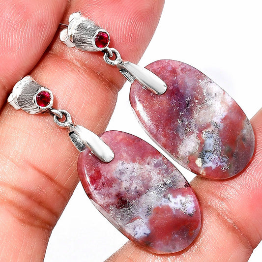 Natural Texas Moss Agate & Garnet Earrings E-1120 SDE84625