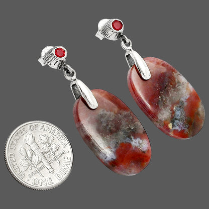 Natural Texas Moss Agate & Garnet Earrings E-1120 SDE84625
