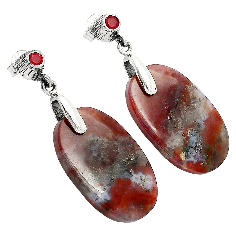 Natural Texas Moss Agate & Garnet Earrings E-1120 SDE84625