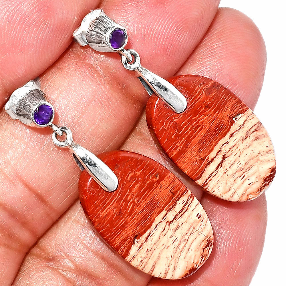 Natural Snake Skin Jasper & Amethyst Earrings E-1120 SDE84633
