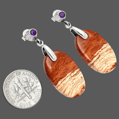 Natural Snake Skin Jasper & Amethyst Earrings E-1120 SDE84633