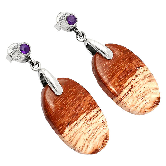 Natural Snake Skin Jasper & Amethyst Earrings E-1120 SDE84633