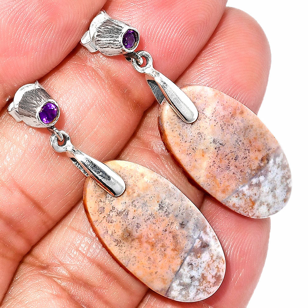 Natural Red Moss Agate & Amethyst Earrings E-1120 SDE84636