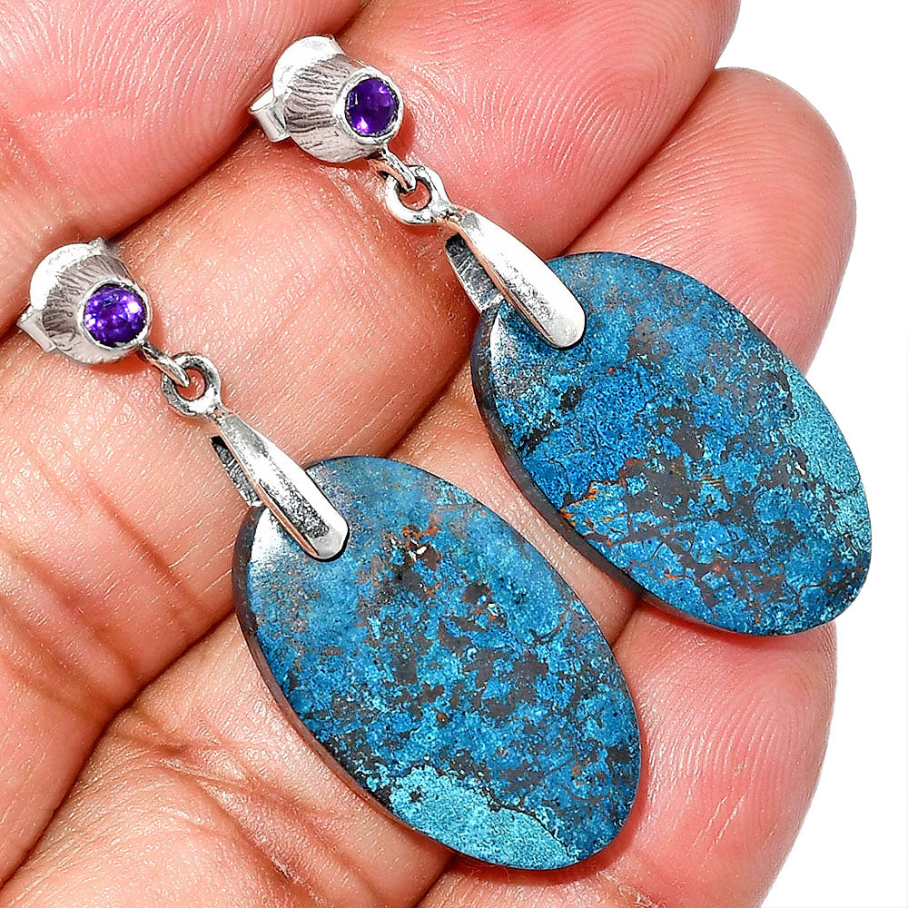 Natural Shattuckite - USA & Amethyst Earrings E-1120 SDE84649