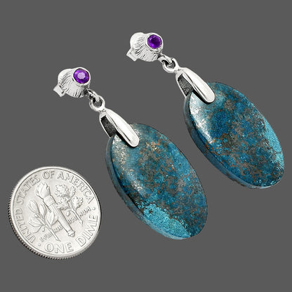 Natural Shattuckite - USA & Amethyst Earrings E-1120 SDE84649