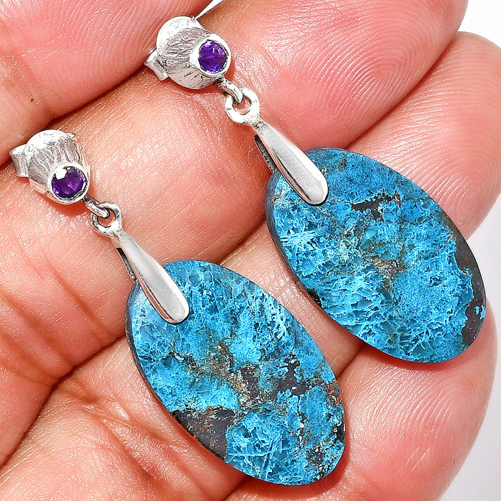Natural Shattuckite - USA & Amethyst Earrings E-1120 SDE84663