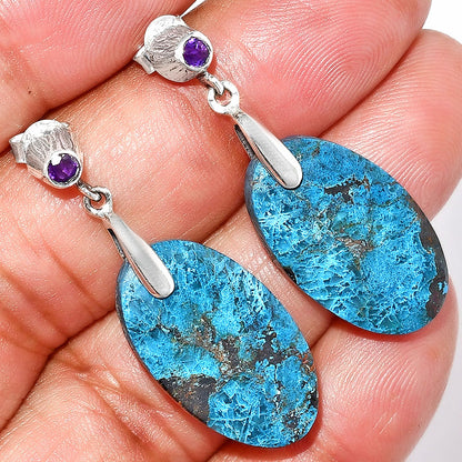 Natural Shattuckite - USA & Amethyst Earrings E-1120 SDE84663