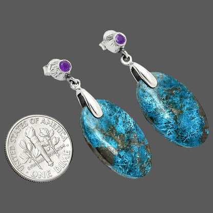 Natural Shattuckite - USA & Amethyst Earrings E-1120 SDE84663