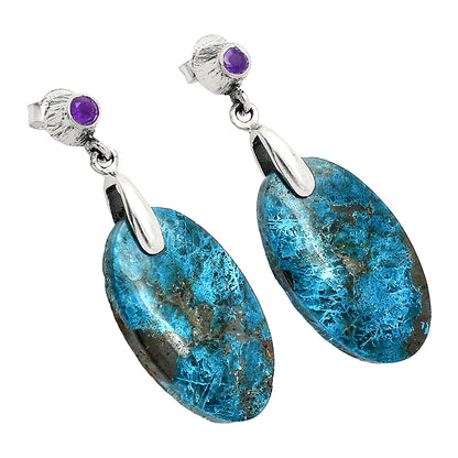 Natural Shattuckite - USA & Amethyst Earrings E-1120 SDE84663