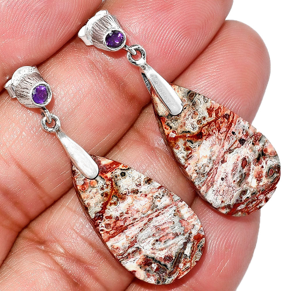 Leopard Skin Jasper & Amethyst Earrings E-1120 SDE84664