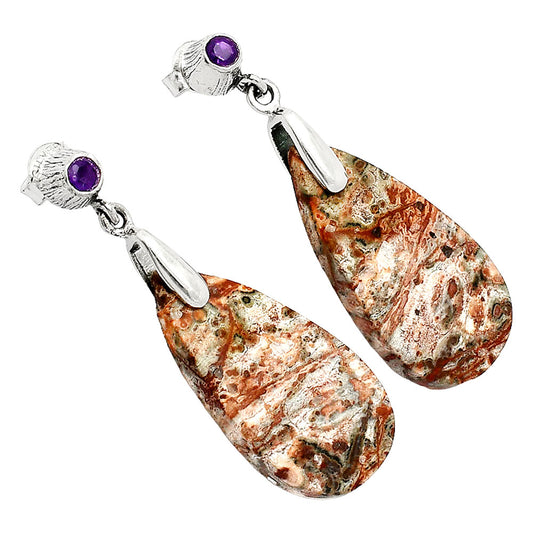 Leopard Skin Jasper & Amethyst Earrings E-1120 SDE84664