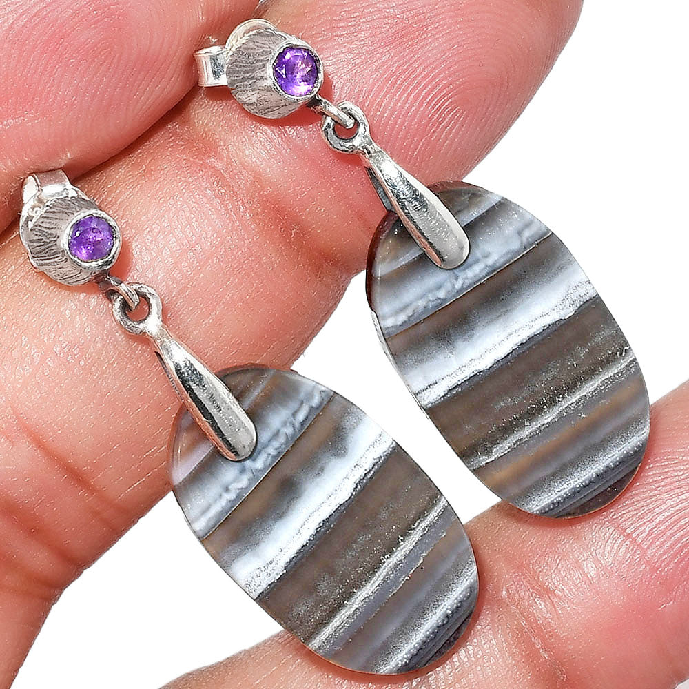 Natural Banded Onyx & Amethyst Earrings E-1120 SDE84670
