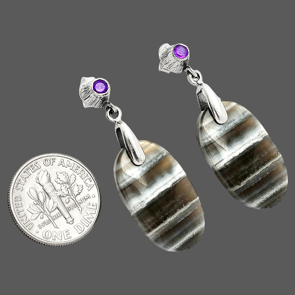 Natural Banded Onyx & Amethyst Earrings E-1120 SDE84670