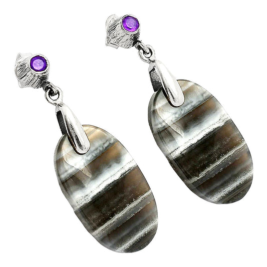Natural Banded Onyx & Amethyst Earrings E-1120 SDE84670