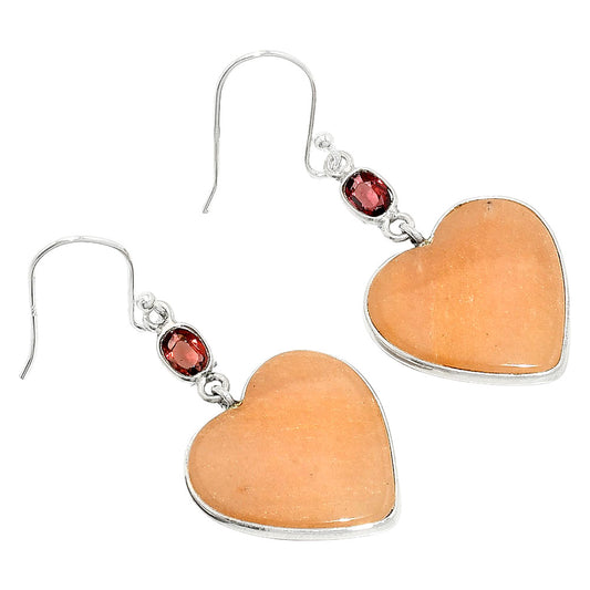 Heart - Pink Aventurine & Garnet Earrings E-1002 SDE84935