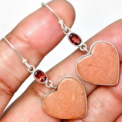 Heart - Pink Aventurine & Garnet Earrings E-1002 SDE84963
