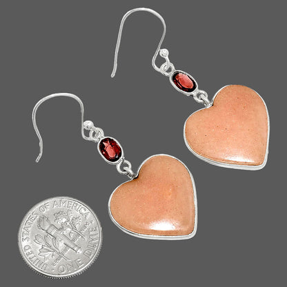 Heart - Pink Aventurine & Garnet Earrings E-1002 SDE84963