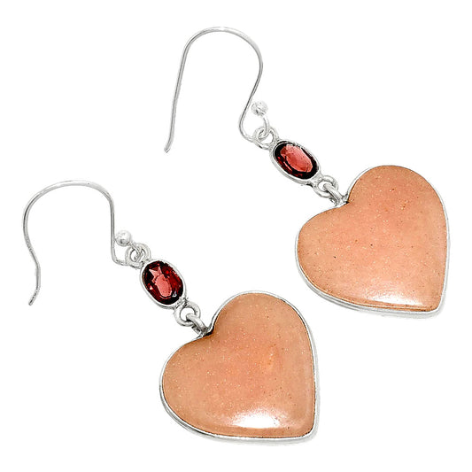 Heart - Pink Aventurine & Garnet Earrings E-1002 SDE84963