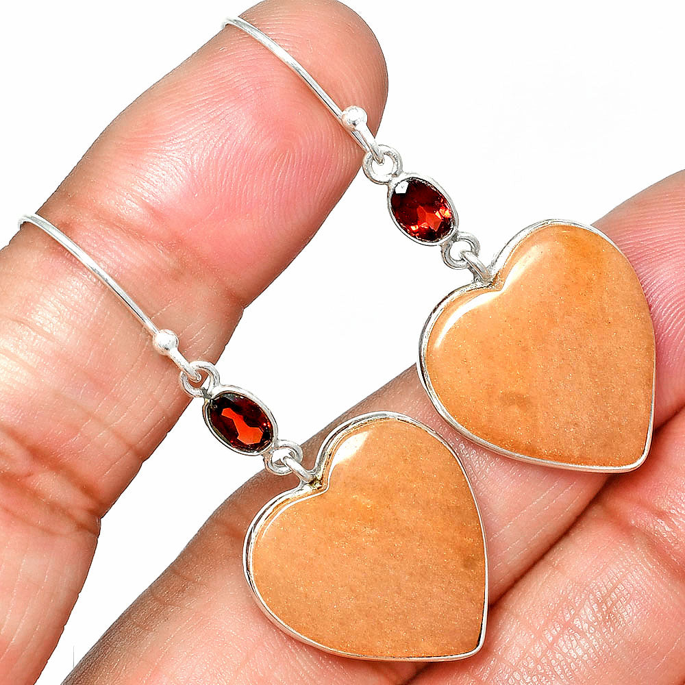 Heart - Pink Aventurine & Garnet Earrings E-1002 SDE84965