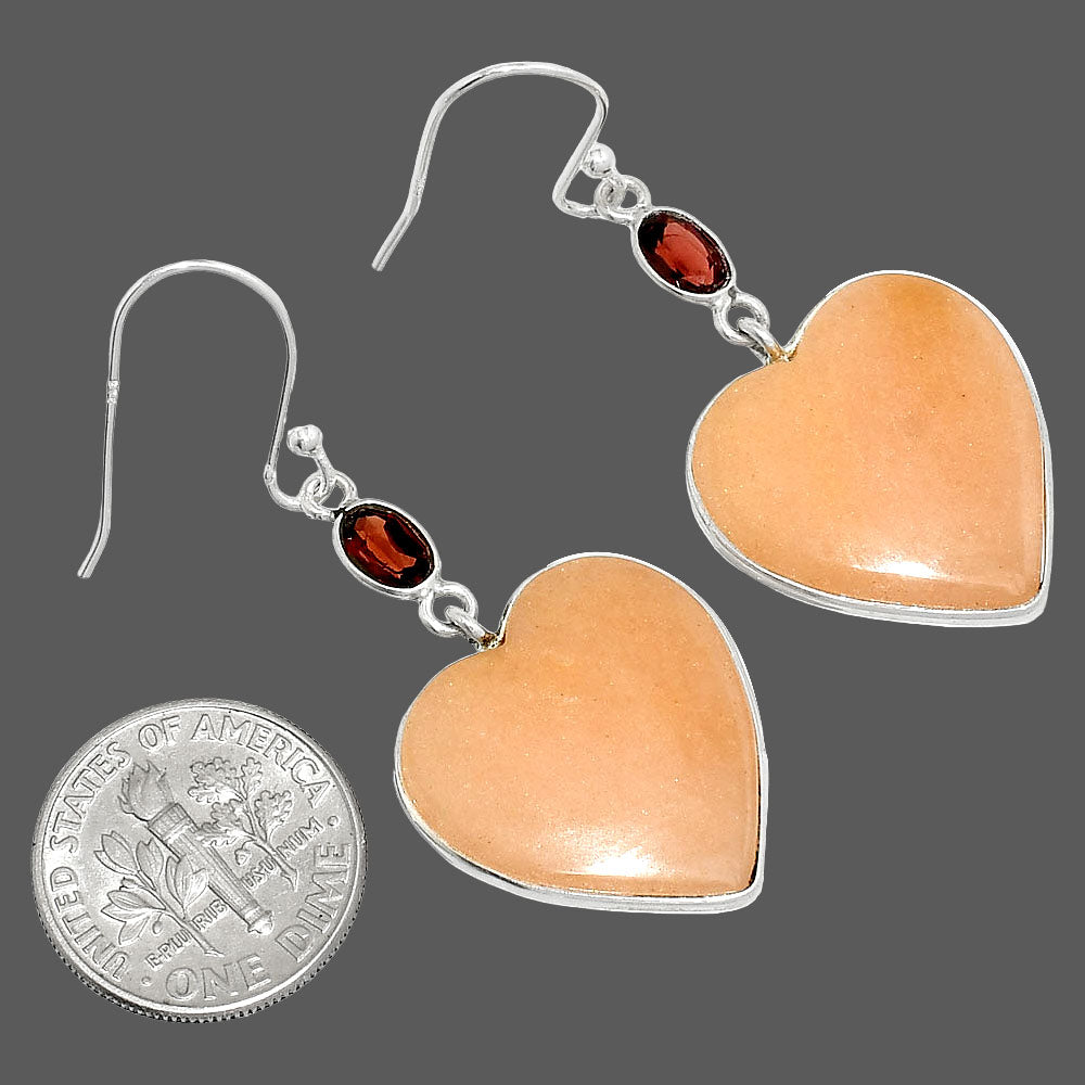 Heart - Pink Aventurine & Garnet Earrings E-1002 SDE84965