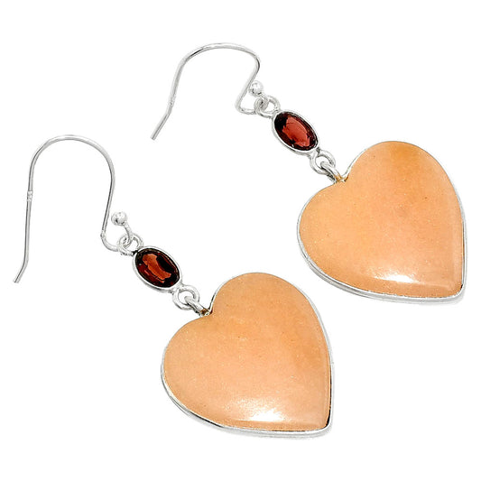 Heart - Pink Aventurine & Garnet Earrings E-1002 SDE84965
