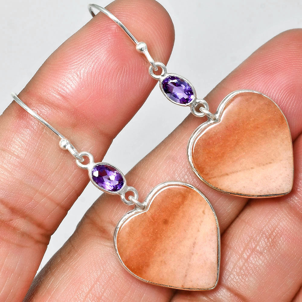 Heart - Pink Aventurine & Amethyst Earrings E-1002 SDE84973