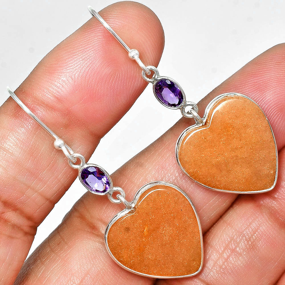 Heart - Orange Aventurine & Amethyst Earrings E-1002 SDE84984