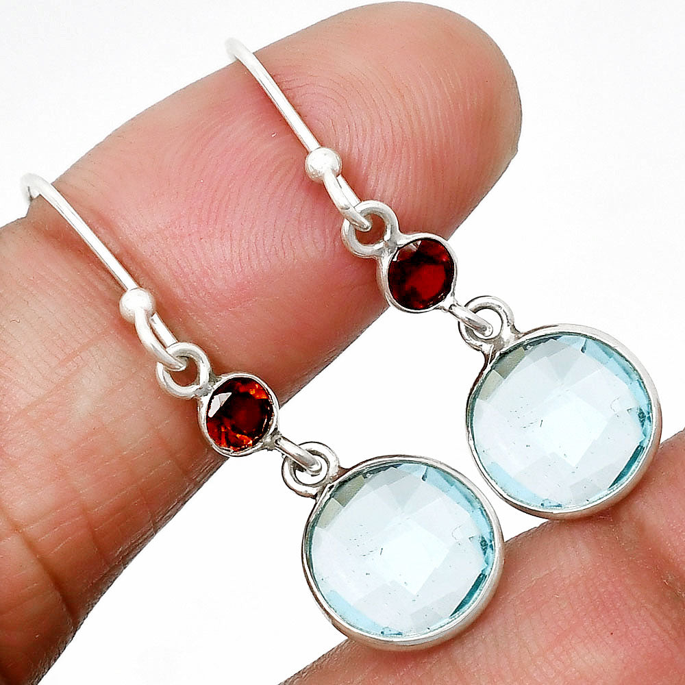 Sky Blue Topaz Checker Briolette & Garnet Earrings E-1006 SDE85024