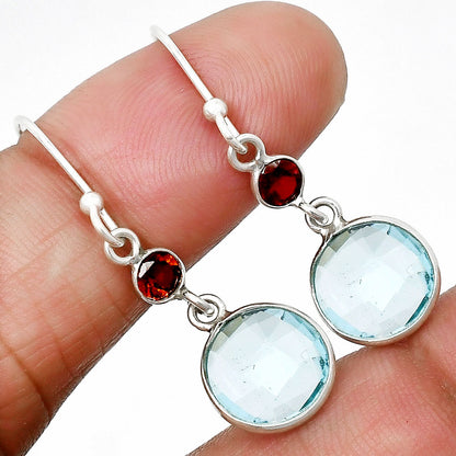 Sky Blue Topaz Checker Briolette & Garnet Earrings E-1006 SDE85024